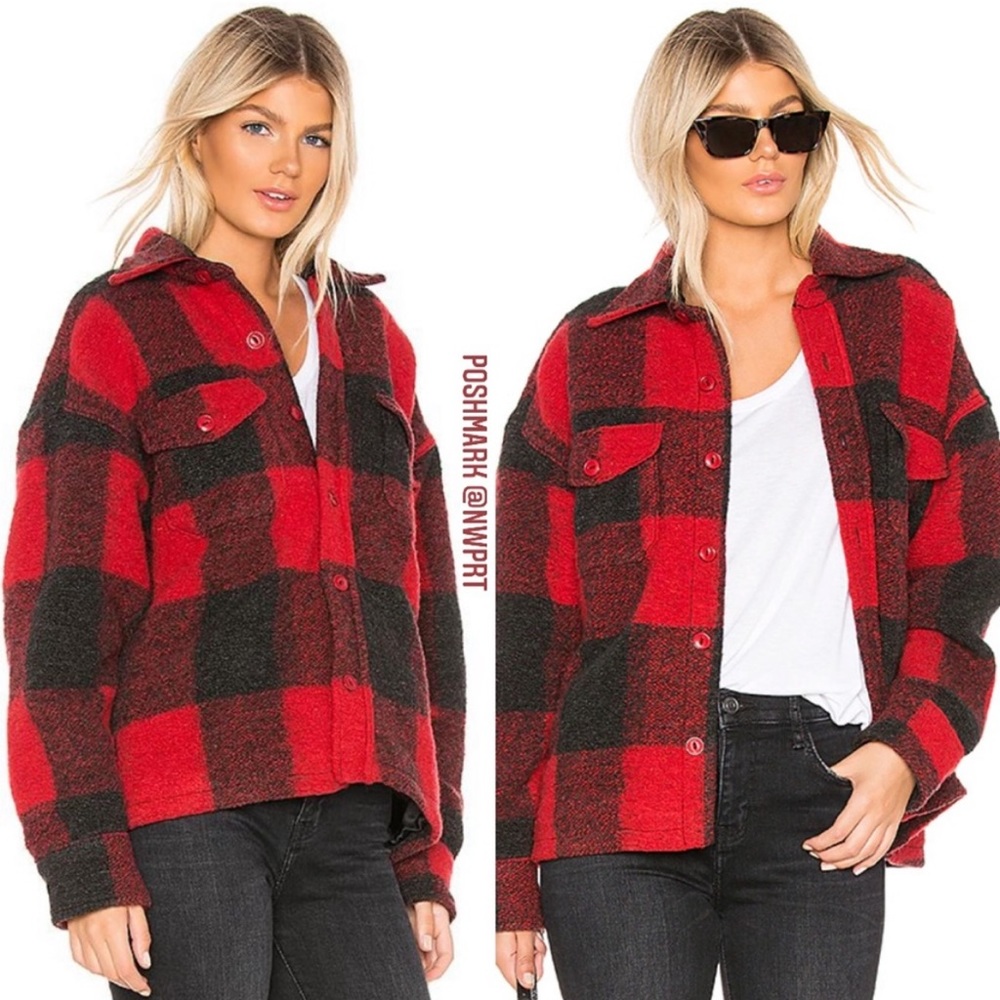 Anine Bing Red and Black Buffalo Plaid Shacket